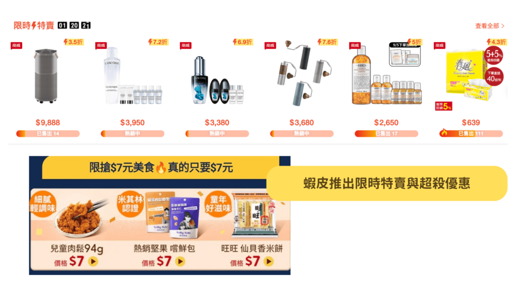 蝦皮推出不同組合優惠,超殺價格吸引消費者購買。