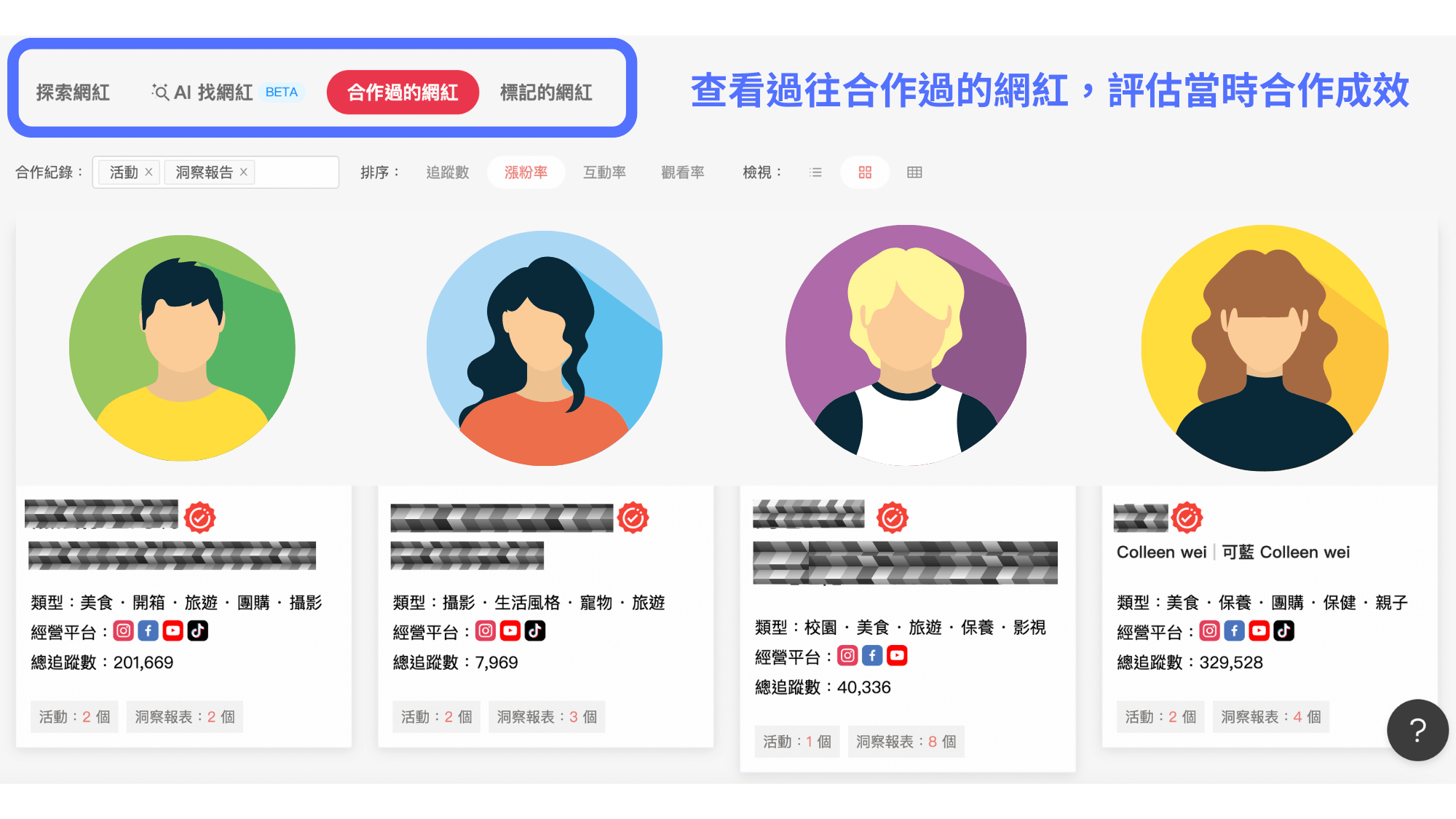 選擇過往合作網紅,經營長期良好關係
