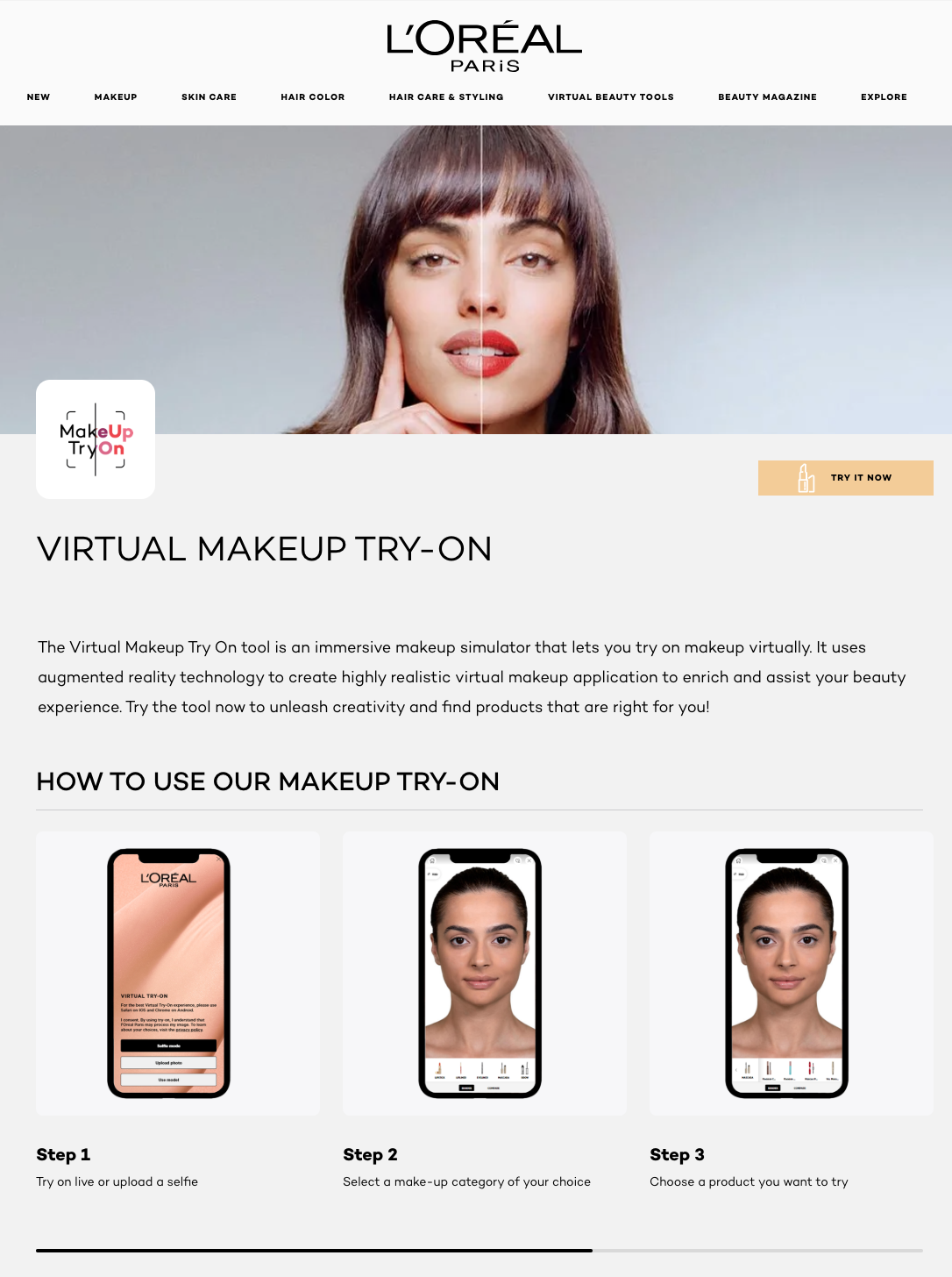 L'Oreal Paris virtual make-up try on feature